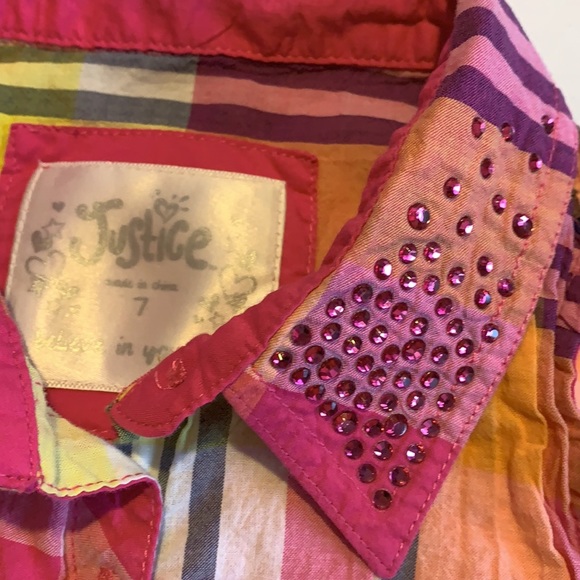 Justice Plaid Front Tie Shirt Size 7 - Picture 2 of 6